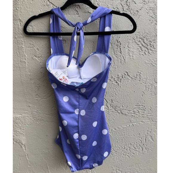 April Cornell NEW Retro Swimsuit Periwinkle Polka Dot Halter One Piece - Picture 5 of 9